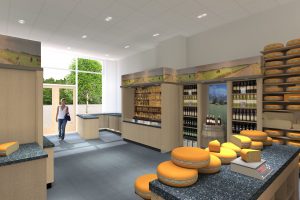 3d interieur visualisatie - kaas winkel - 3d impressie binnen 1