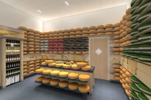 3d interieur visualisatie - kaas winkel - 3d impressie binnen 2