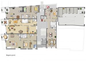 ingekleurde sfeer plattegrond - woningen begane grond